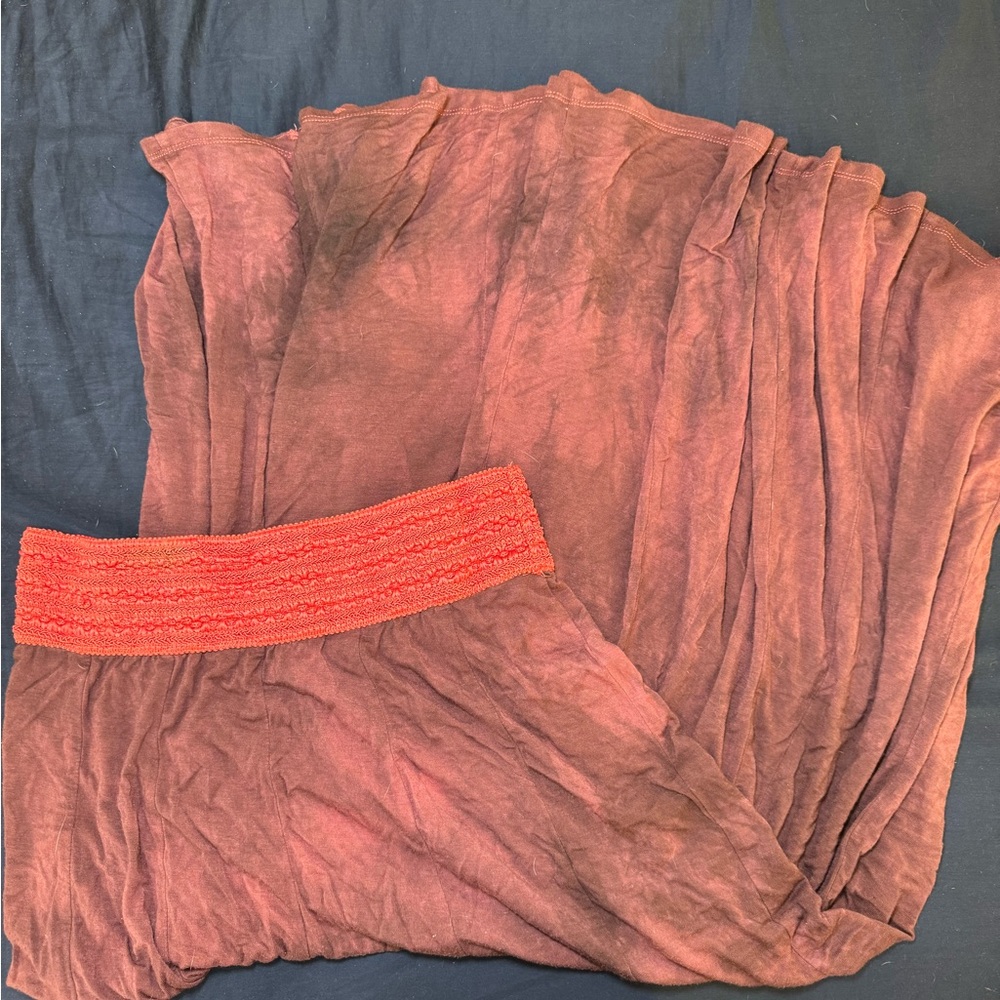 Rust Red Maxi Skirt with Elastic Waistband